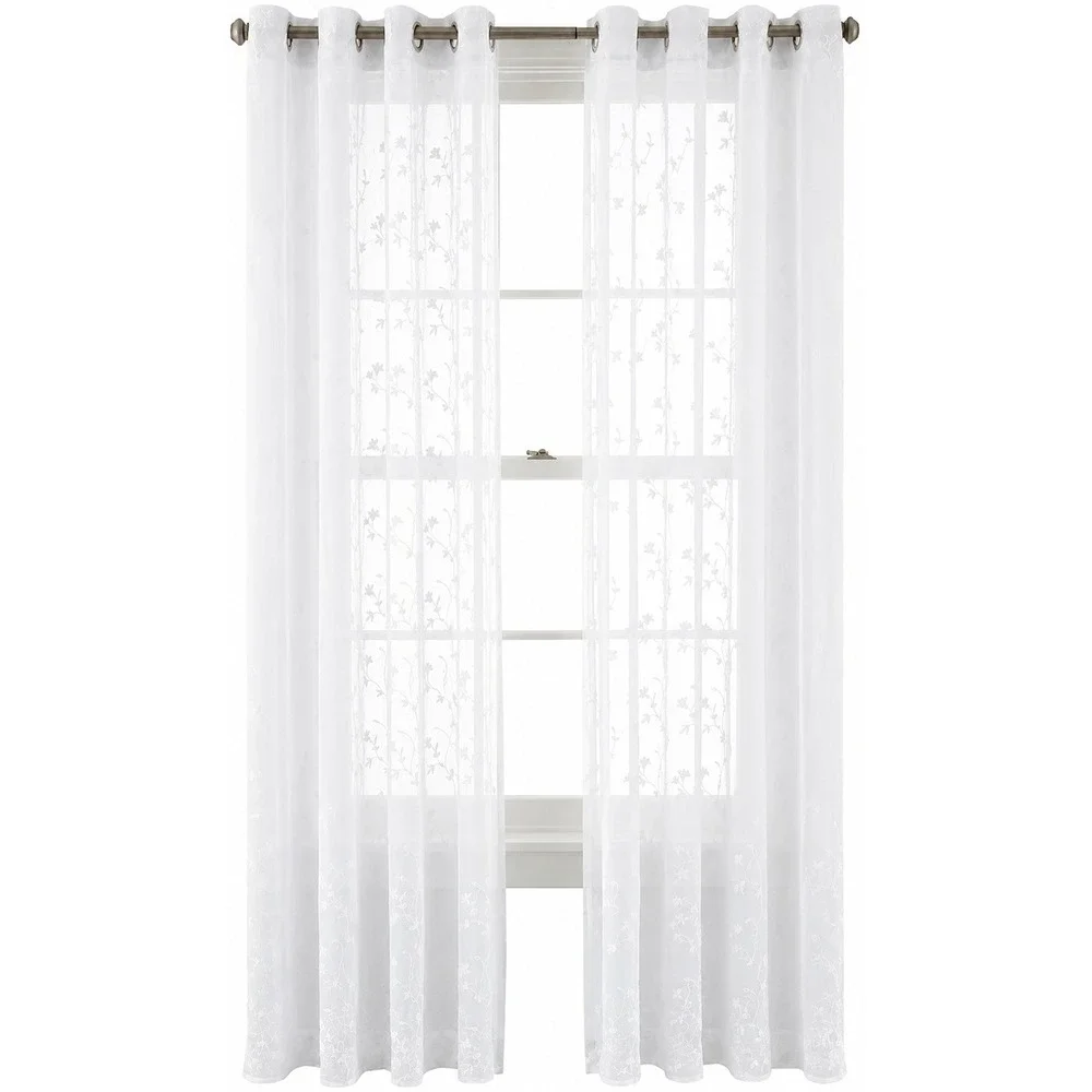 MarthaWindow Peeking Vine Grommet Curtain Sheer Panel Cool White 50x84